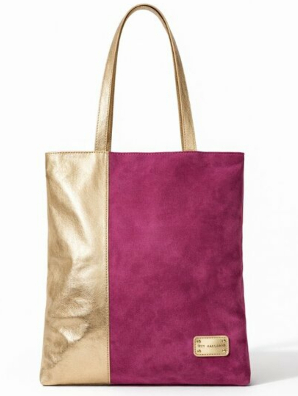 Vintage H by Halston Magenta Suede Gold Leather Colorblock Tote Bag Retro 80's